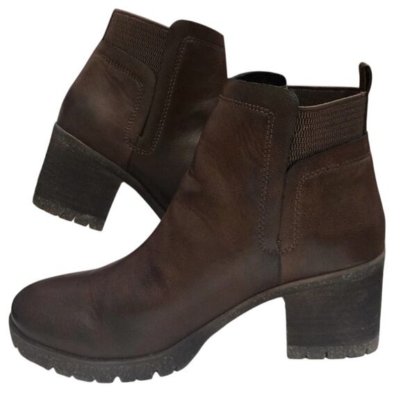 Korks Elsie Ankle Booties Chunky 3" Heel Round-Toe Brown-Faux Leather Size 10 - Picture 6 of 12